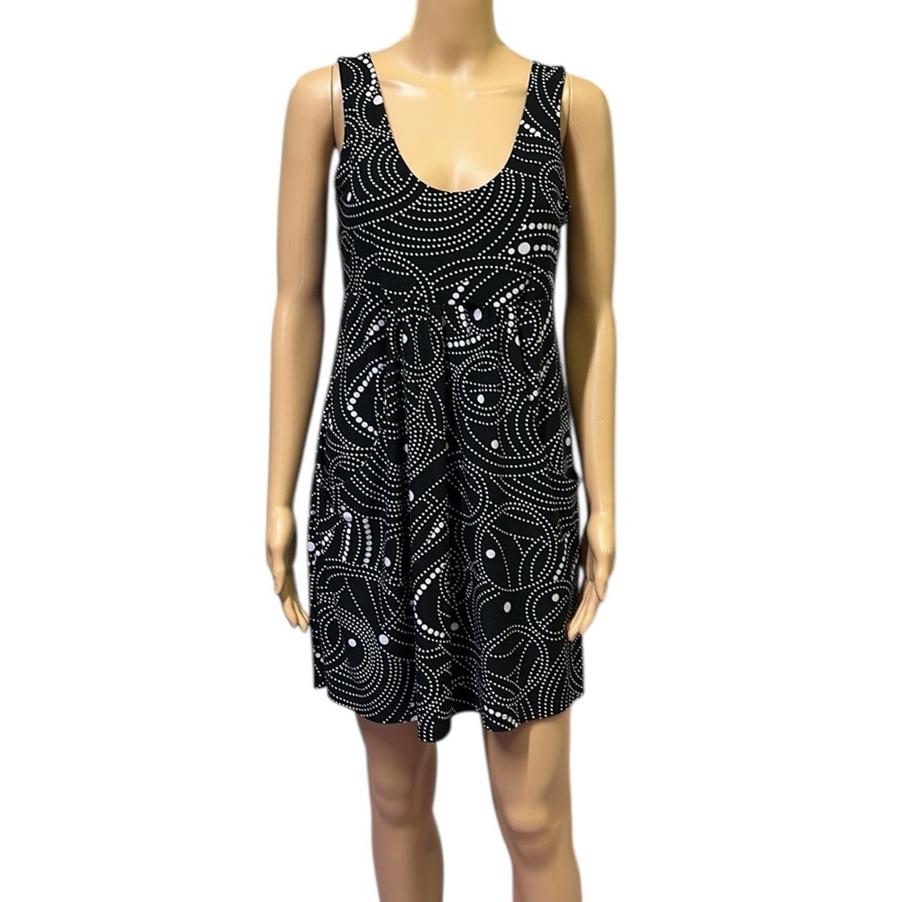 Portocruz Black White Geometric Coverup Sleeveless Mini Dress with Pockets Small